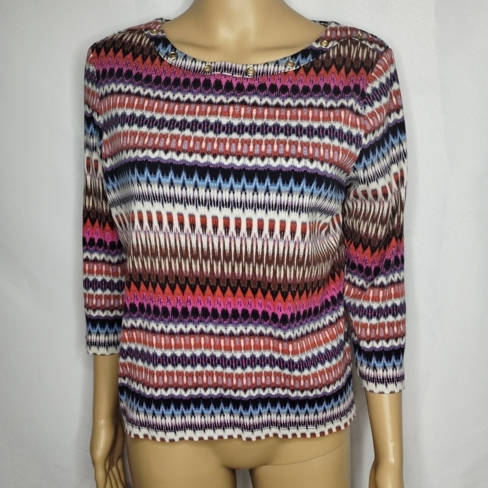 Rafaella women's size medium petite striped long sleeve blouse shirt top
